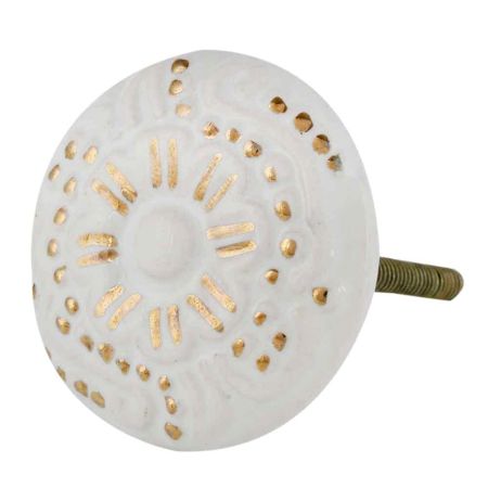 White Golden Floral Ceramic Cabinet Knob